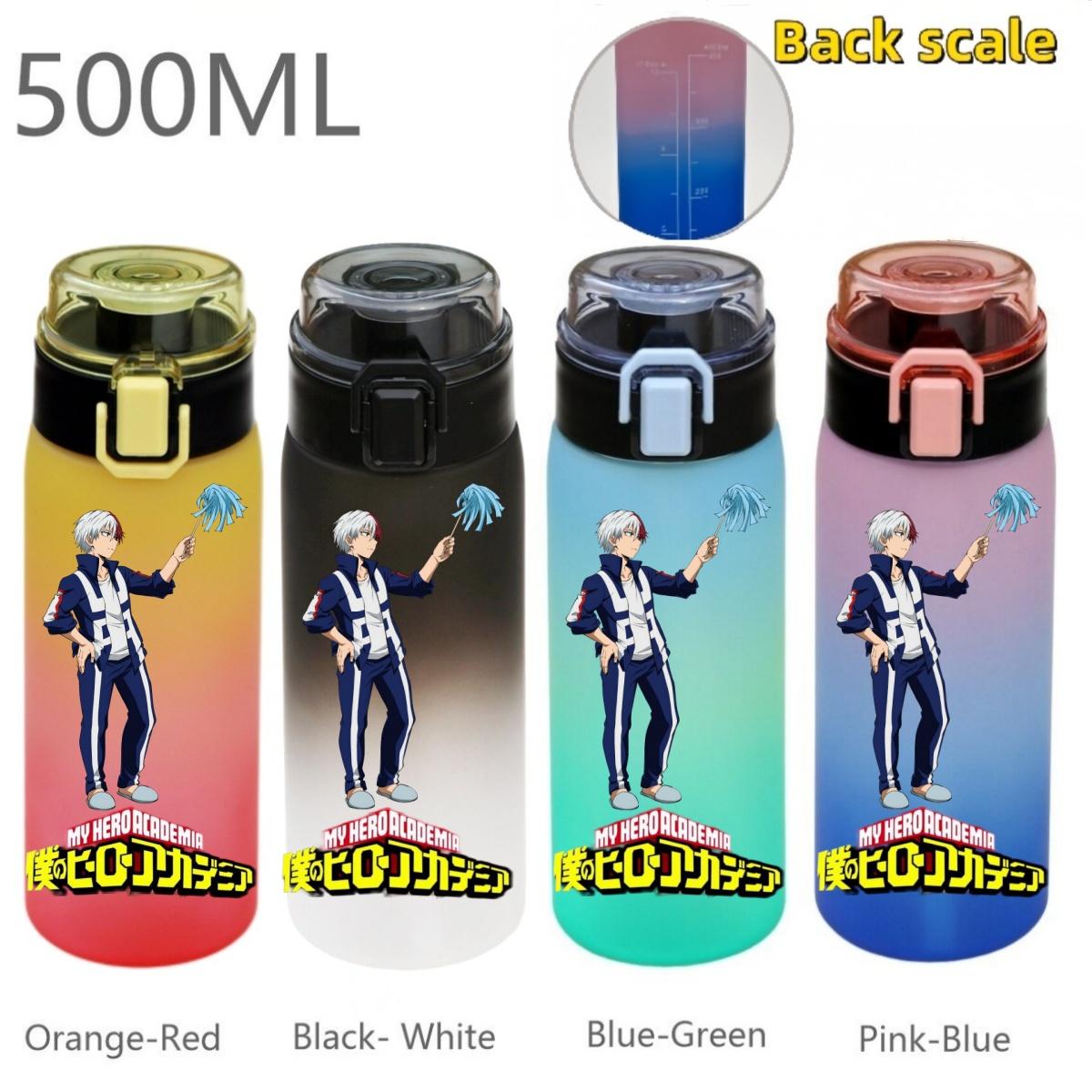 500ML My Hero Academia Sport Waterfles Lekvrij Kleurverloop met Waterniveau Lijn Draagbare Buiten Sport Drinkbeker Pink-Blue-1PCS