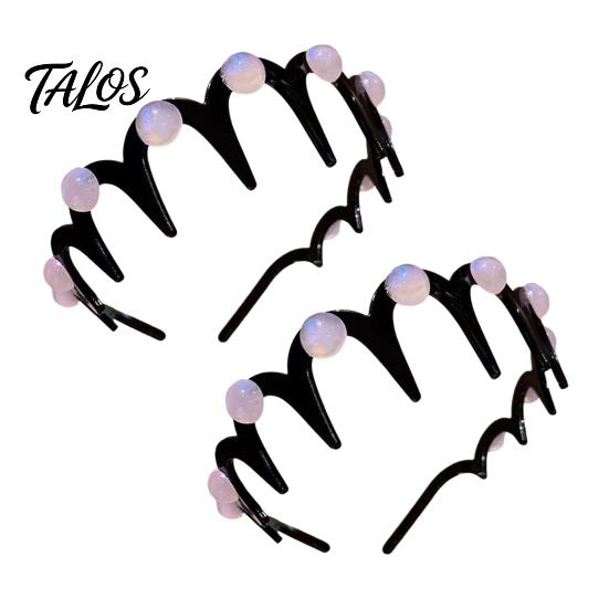 Shiny Hairpin 2Pcs Women Headband Faux Pearls Decor Anti-slip Teeth Hairband Hair Hoop Lightweight Elastic Accessory Daily Wear