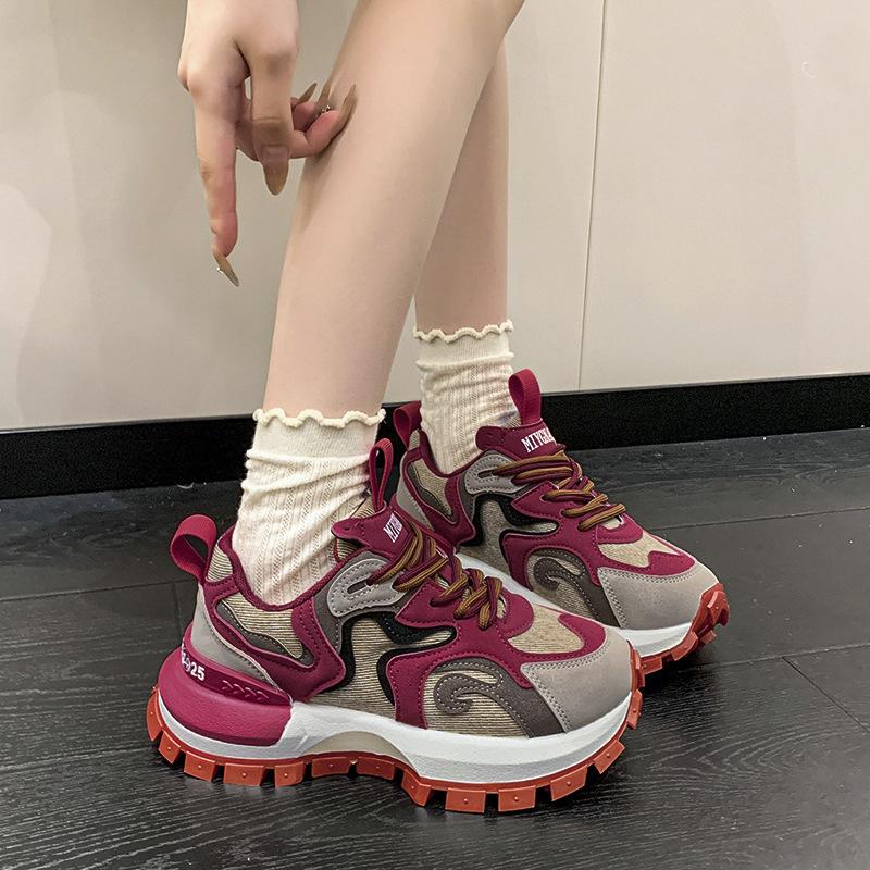 Thick-soled heightening dad shoes flame color matching Forrest Gump shoes women's 2025 autumn new European trend running shoes