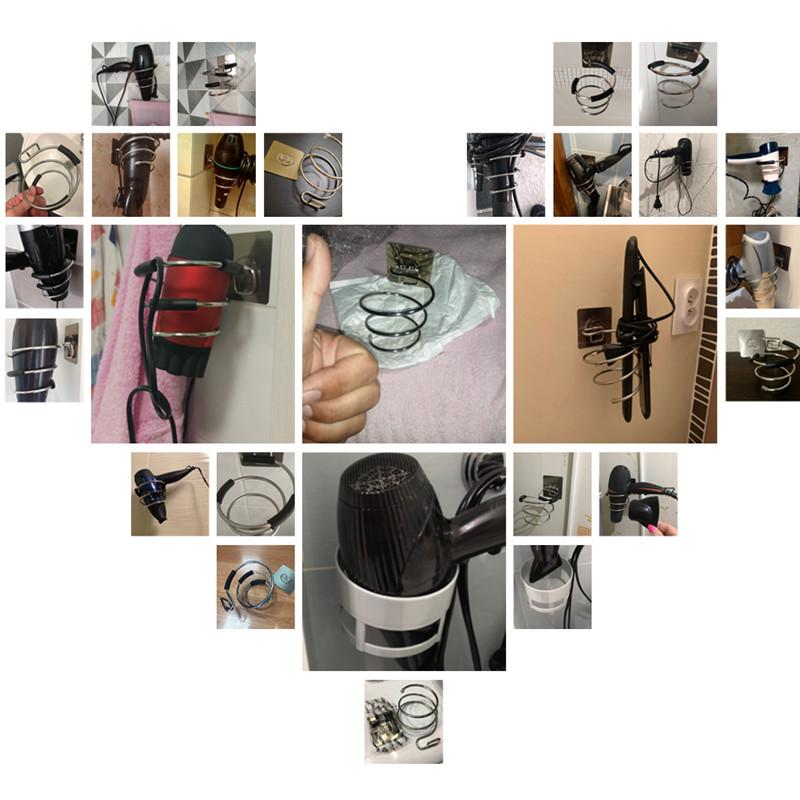 Hair Dryer Holder Blower Organizer Adhesive Wall Mounted Nail Free No Drilling Stainless Steel Spiral Stand Storage For Bathroom