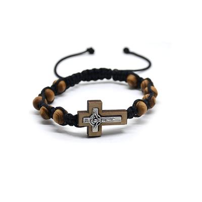 Alloy Pine Weaving Crucifix Stretch Bracelet Personality Handmade Knitted Jewelry for Men Boy Christian Ornaments Gifts