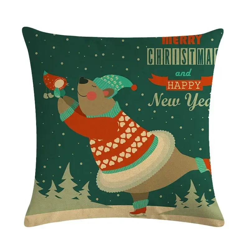 Nordic Cartoon Christmas Polar Bear Animal Print Cushion Cover Decorative for Sofa Linen Pillow Case Home Decor 45X45CM