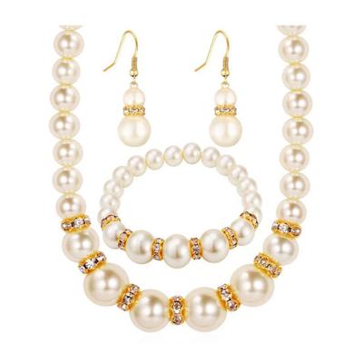 1 Set Faux Pearl Jewelry Women Beaded Necklace Bracelet And Earrings Elegant White Faux Pearl Jewelry for Engagements Weddings Parties