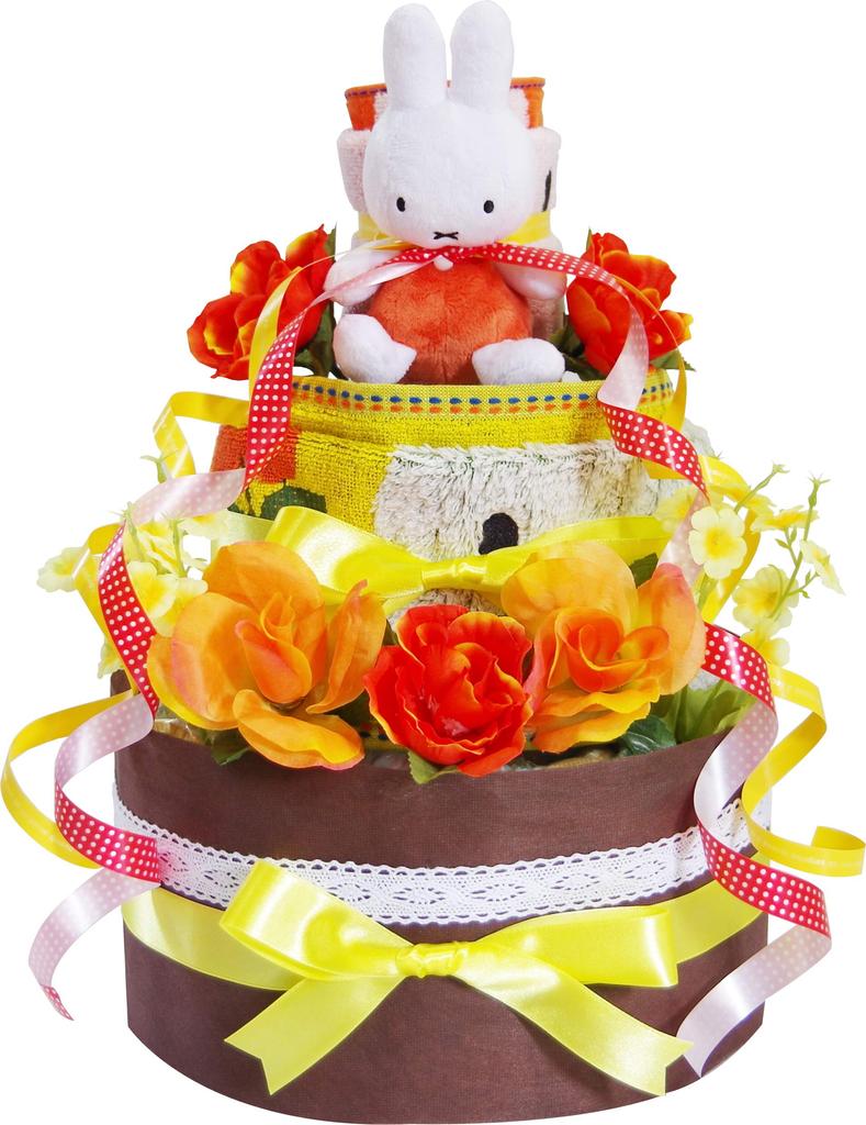 Miffy Diaper Cake, 3-tier, Baby Shower Gift Set for Boys and Girls, Plush Toys, Towels, Popular On Amazon, 2-tier (Pampers Tape Type, Small Size)