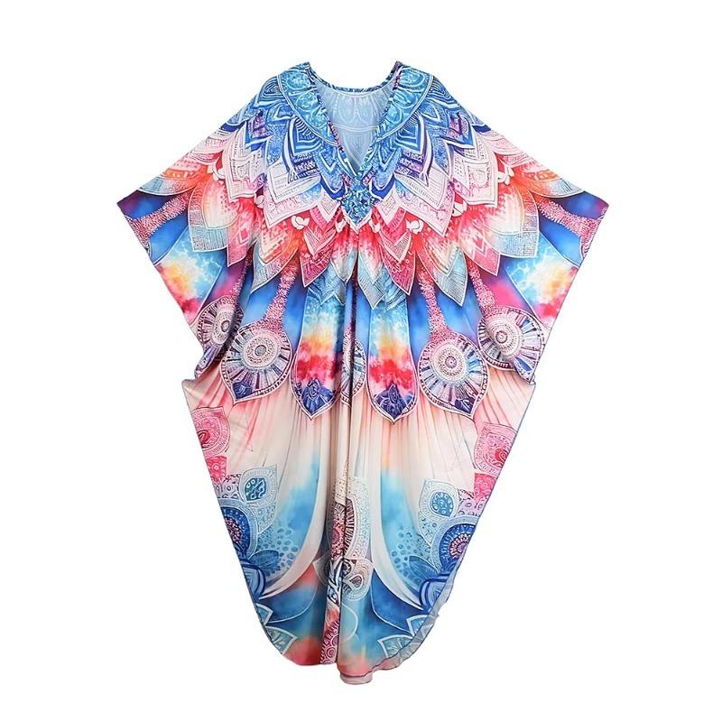 

XITAO Bat Wing Sleeve Side Slit Dress GJ1157 One Size синий