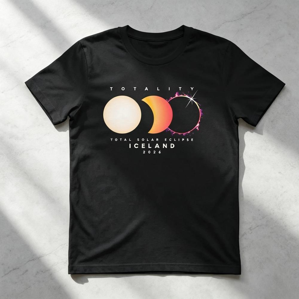 Iceland Total Solar Eclipse August 12 2026 Graphic Tshirt Astronomy Lovers Casual Short Sleeve Tee