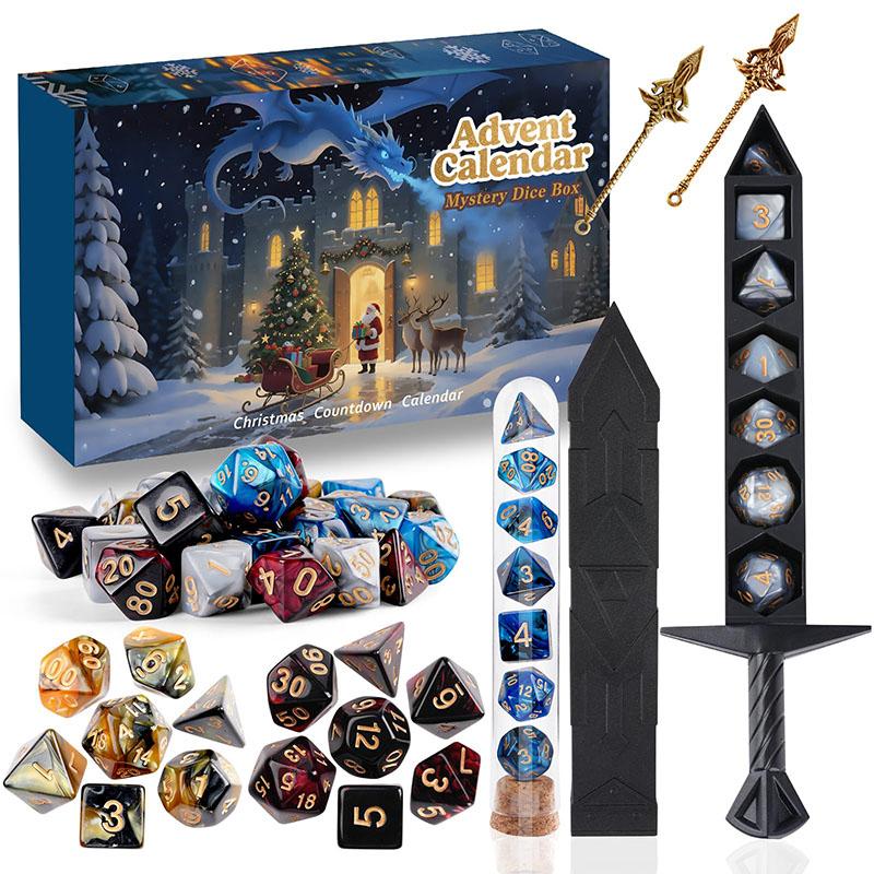 Christmas Advent Calendar 2025, Mystery DND Dice Set Vacation Advent Calendar 24 Days,Suitable for Dungeons and Dragons RPG, Role Playing Table Game