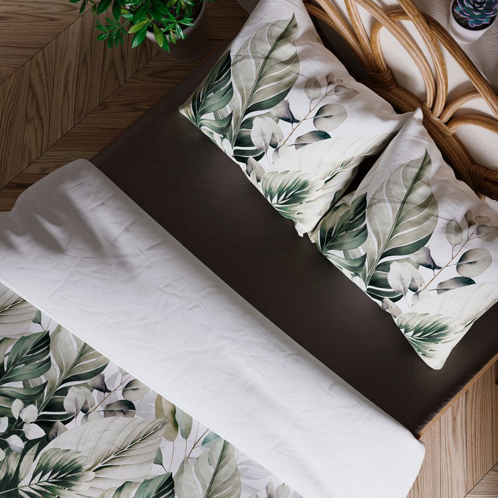LEAFY Bedding Set 220x200 Cm - Cotton Sateen, Tropical Leaf Pattern