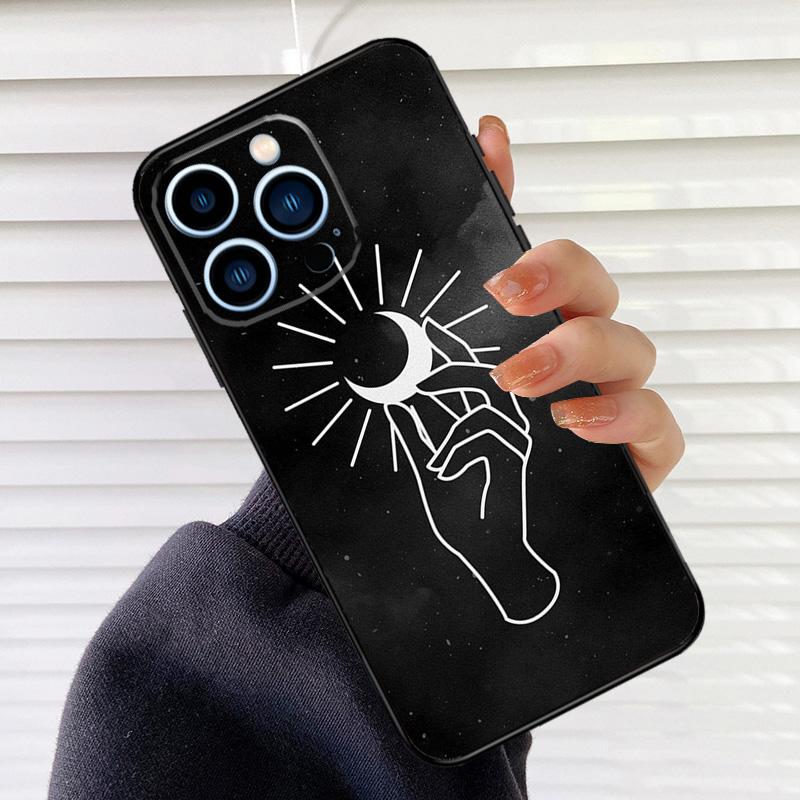 Hand Holding Moon Finger Heart Phone Case For iPhone 16 14 13 12 11 15 17 Pro Max mini 15 16 Plus 16e 17 Air Cover Fundas