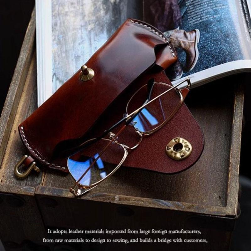 Unisex Retro Hanging Pu Leather Glasses Bag Portable Lanyard Hanging Sunglasses Case Simple Handmade Glasses Storage Box