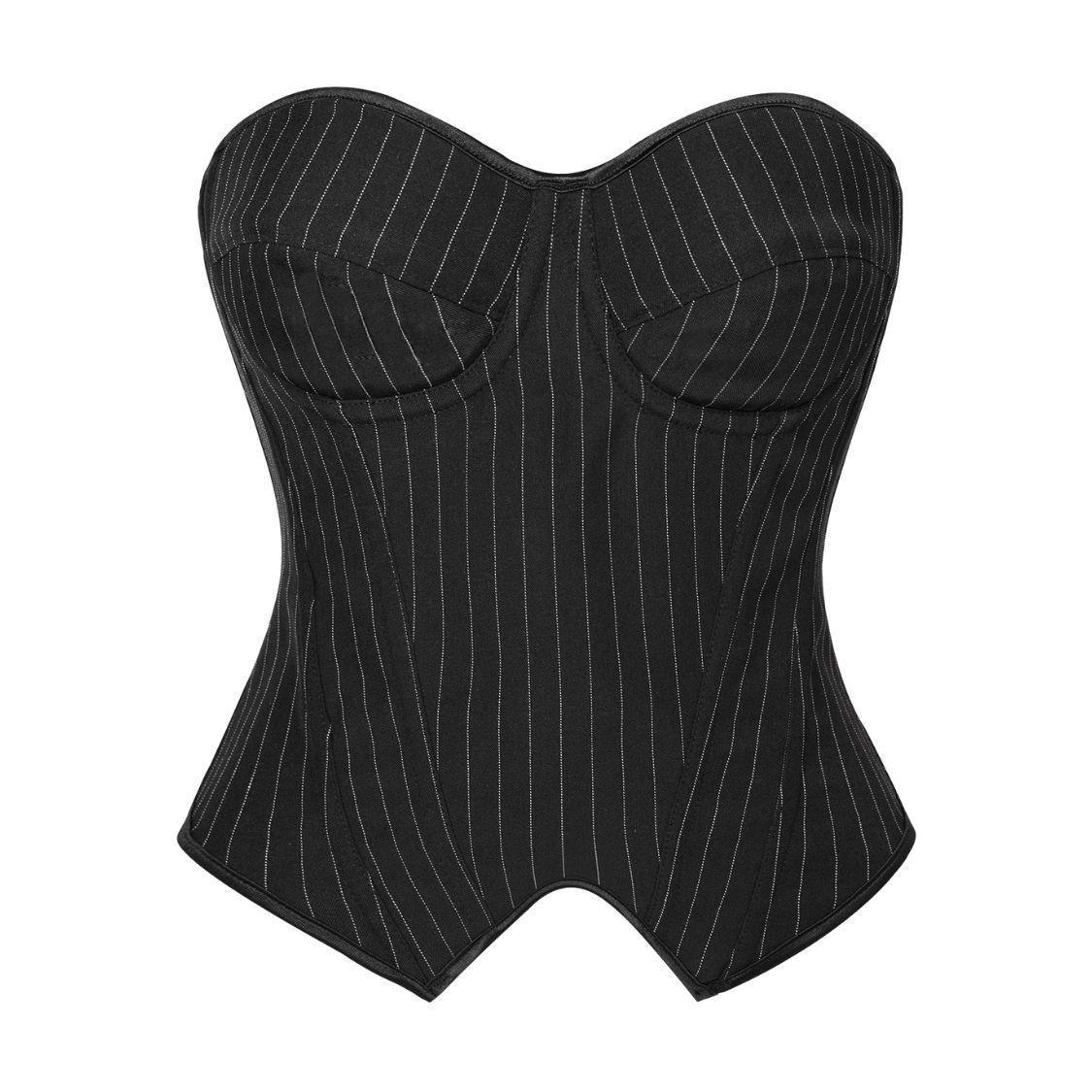 

Court-Style Striped Underwire Bra with Padded Cups and Fishbone Corset for Women - Sexy, Tight-Fitting Shapewear Extra Small чёрный