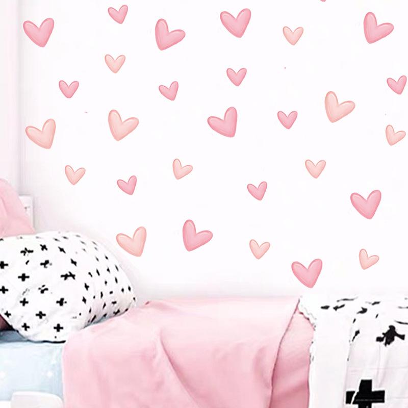 60pcs(6sheets)Cute girl style pink love self-adhesive wall stickers for home, bedroom, children's room, wall decoration stickers