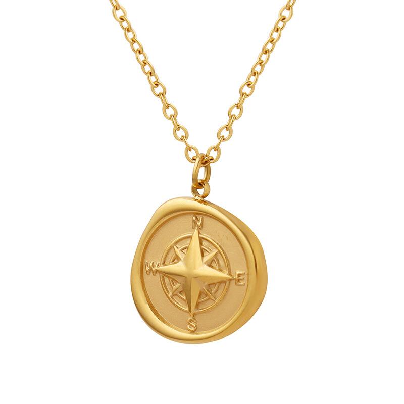 Hainon Stainless Steel Necklace Collarbone Chain Compass Design Pendant Necklace 18inches золотой