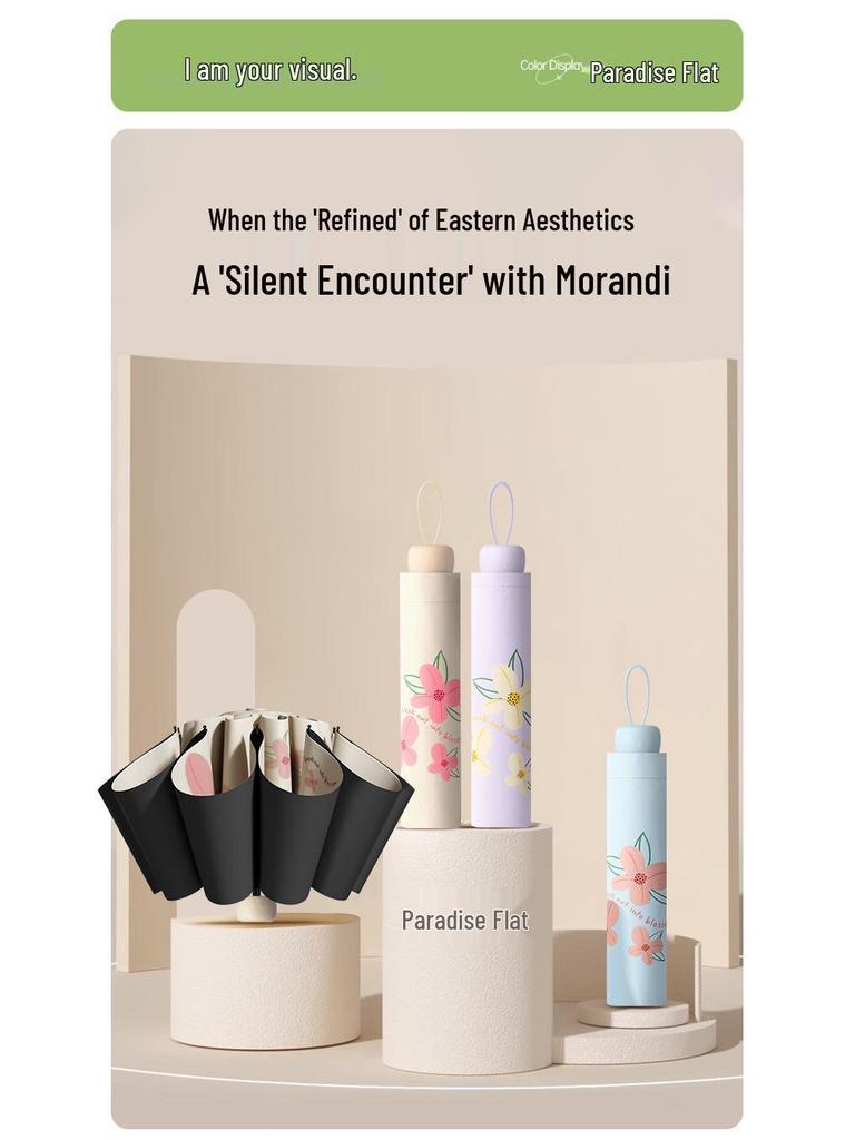 Paradise Umbrella UV Protection Women's Cartoon Sunshade: Lightweight, Portable Black Glue Folding Umbrella for Rain or Shine