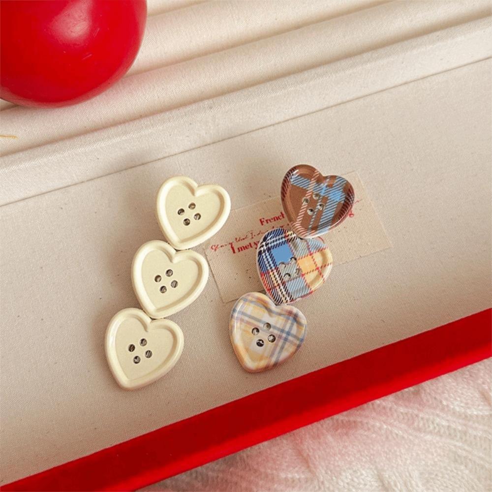 Heart Shape Plaid Hair Clip Non Slip Alligator Clip Cute Heart Hair Clip  Gifts