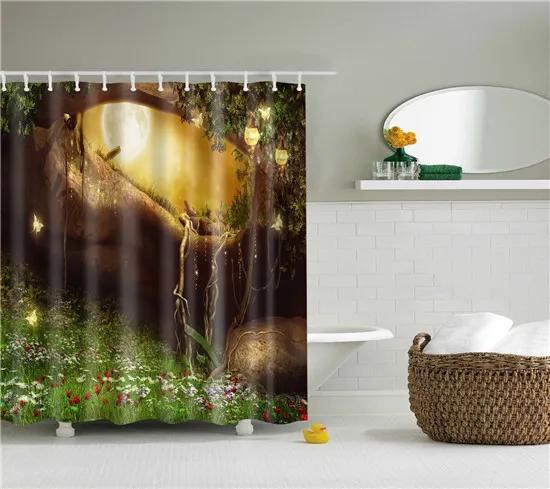 Beautiful Scenic Forest Mountain Shower Curtains Fabric Waterproof Polyester Bathroom Curtain For Bath With Hooks 180X180Cm
