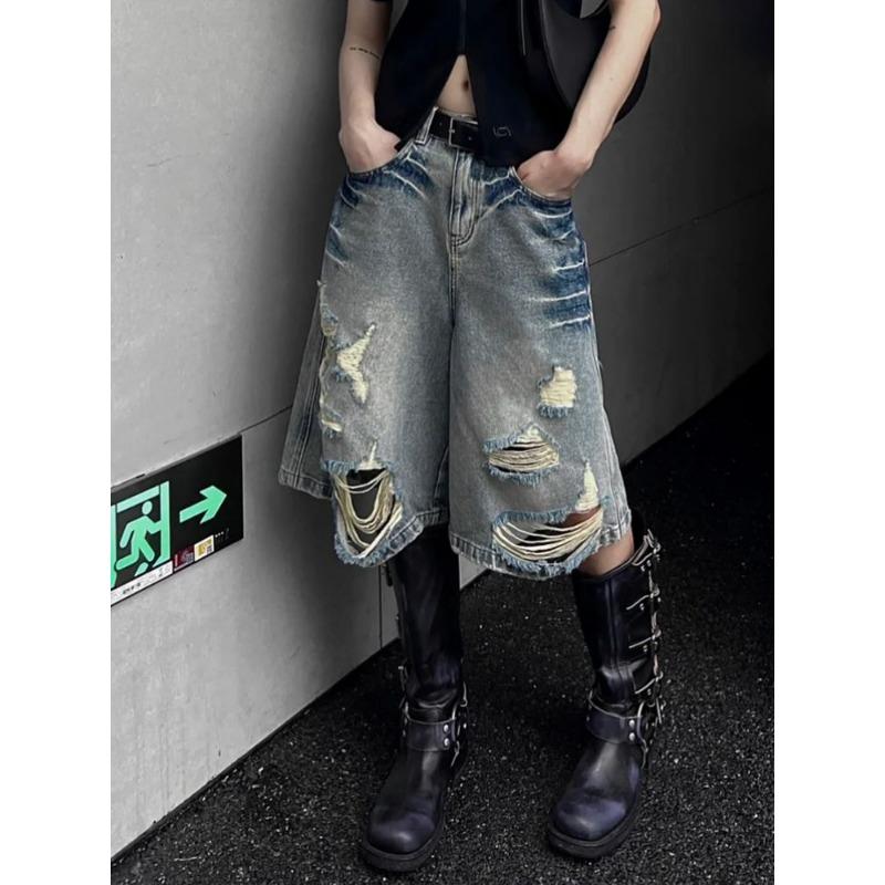 Pure Desire Y2k Spice Girls Denim Shorts Women Retro Washed  Summer Loose Do Old  Pants Female Ripped Quarter Fashion Pant