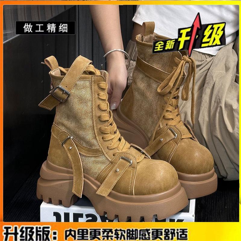 

Кожаные ботинки Мартин на толстой подошве, увеличивающие рост, с большим носком, женские, новые на осень и зиму 2025 года, одинарные ботинки, ковбойские короткие ботинки, рабочие ботинки, ботинки-локомотивы 40