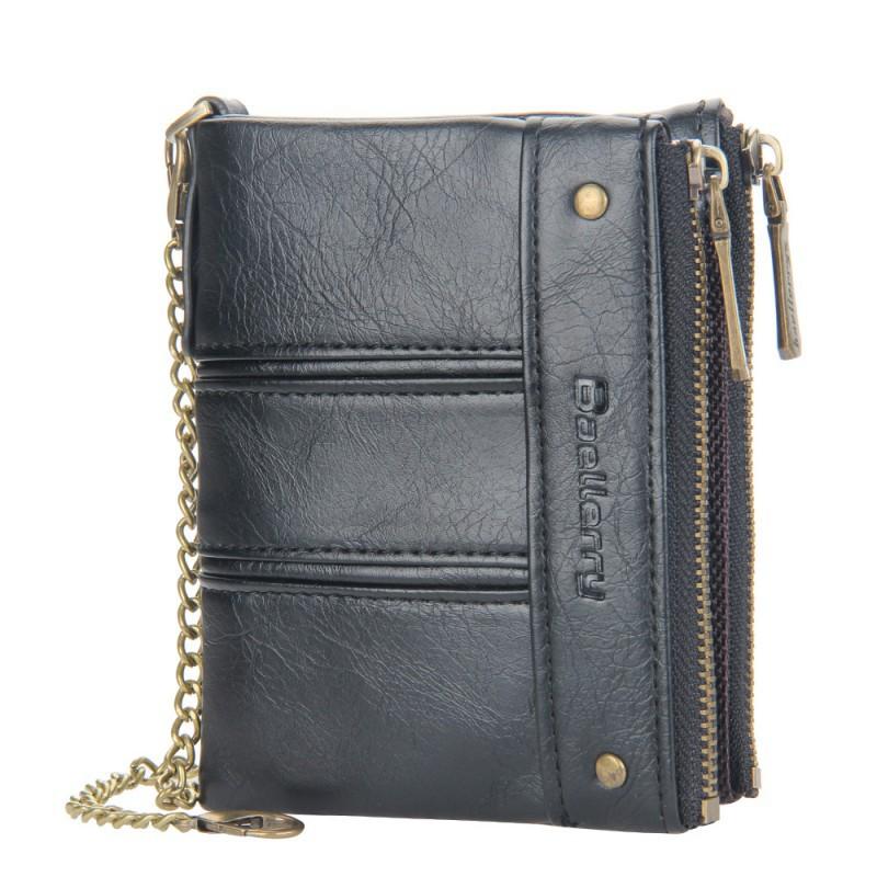 Wallet Men's Short Style European American Retro Multi Card Chain Soft Leather Clip Zipper Coin Purse