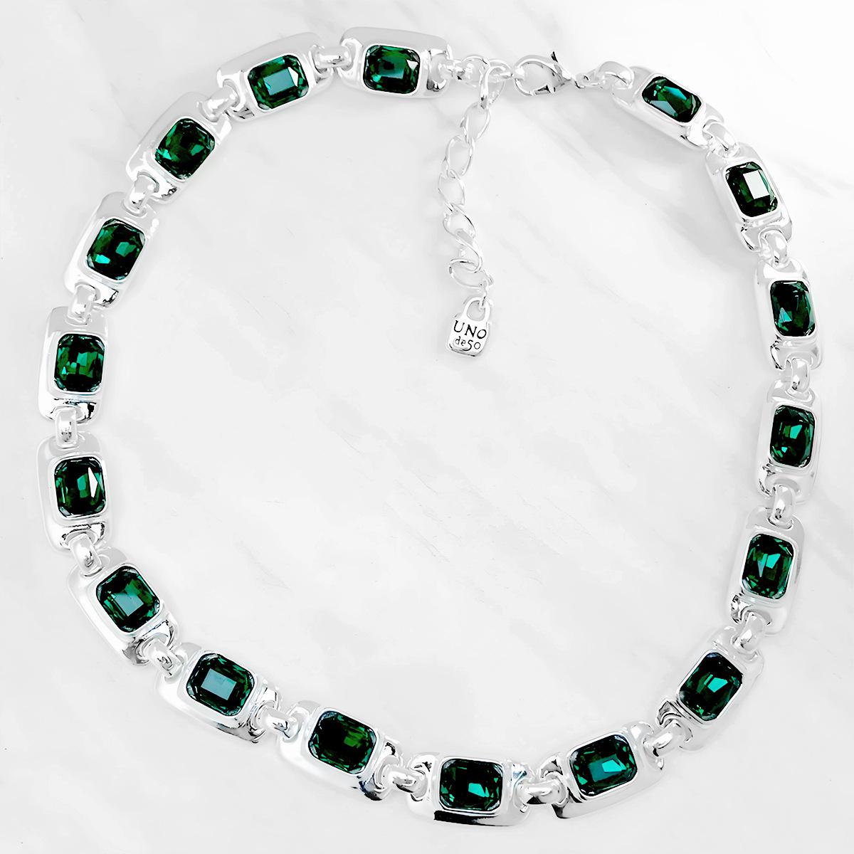 UNOde50 Luxury Emerald Gem Necklace: Exquisite Romantic Women s Jewelry 42+6cm