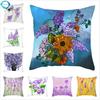 Purple Flower Lavender Polyester Cushion Cover Throw Pillowcase For Sofa Car Chair Living Room Decorative Pillow Cover 45X45Cm