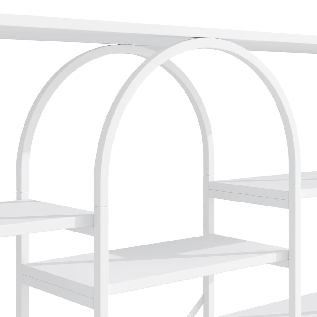 160 x 30 x 180 cm Shelf in Modern, Minimalist Style, Made of Steel Tubes and MDF, Multiple Storage Compartments, Rectangular + Arch Design, White