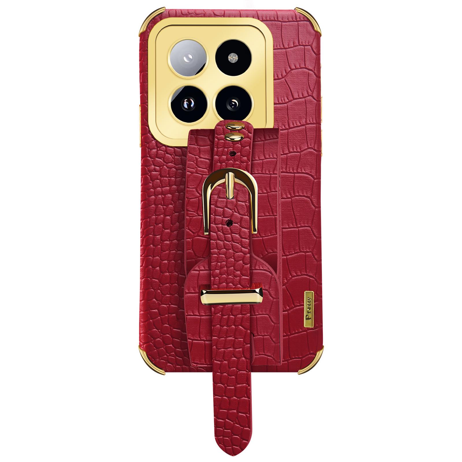 

For Xiaomi 14 Pro Case Wristband Electroplating Precise Cutout Phone Cover Red