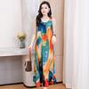 Sleeveless Silk Cotton Dress for Middle-Aged Mothers - Slim Fit, Large Size, Beach Dress for Summer