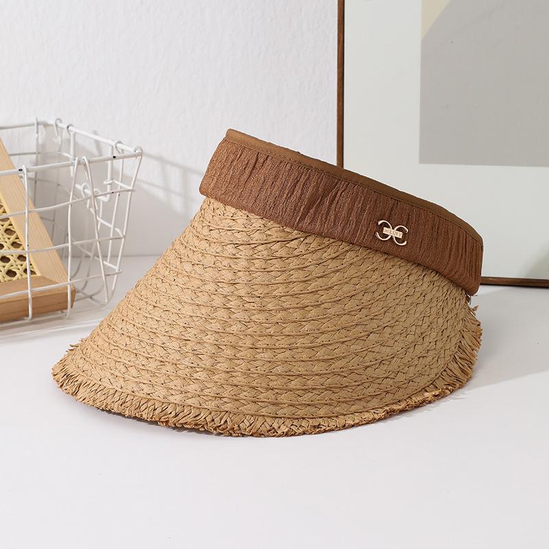 

Летняя шляпа женская солнцезащитная шляпа от солнца из рафии плетеная соломенная шляпа с открытым верхом приморский пляж с большими полями солнцезащитная шляпа One Size
