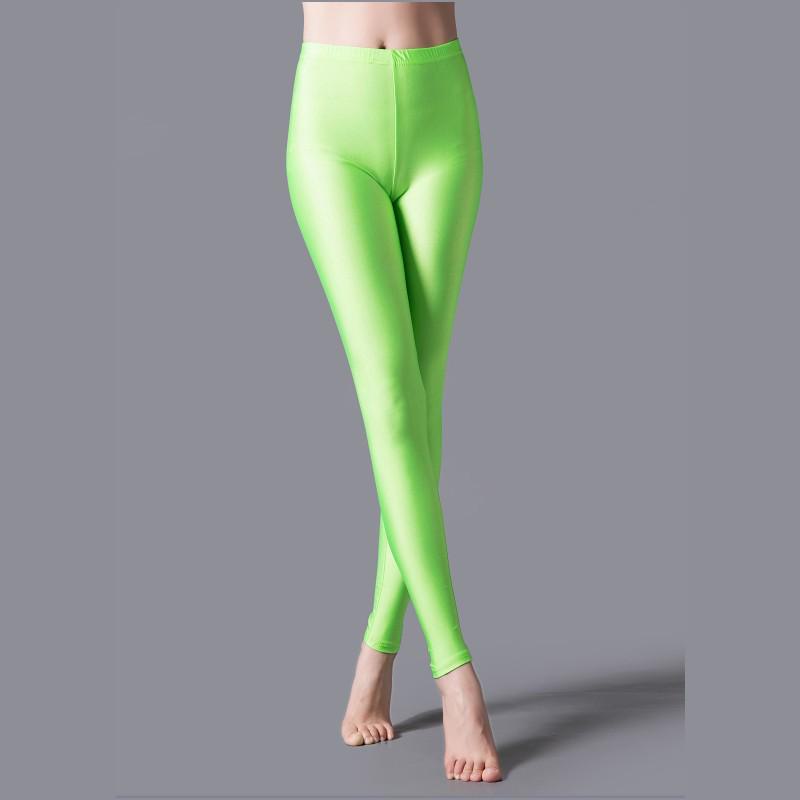 Glossy Fluorescent Leggings: Smooth, Solid Color Dance Performance Pants