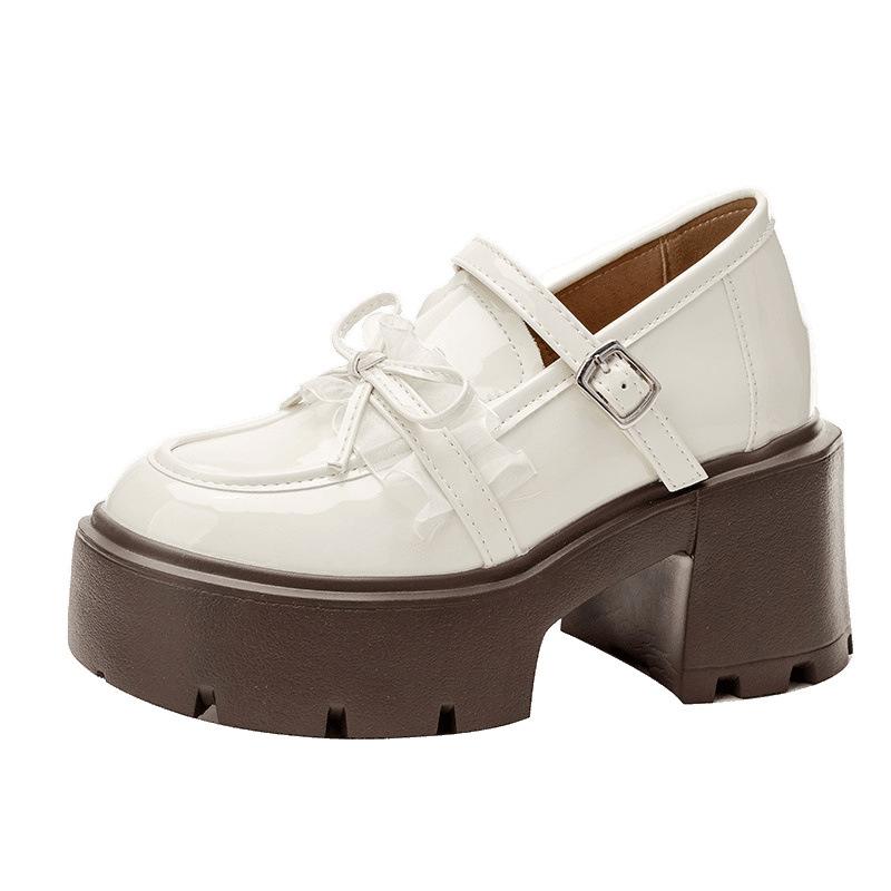 White Mary Jane shoes platform small inner height increase women's shoes 12 cm spring and autumn small size muffin shoes high heels