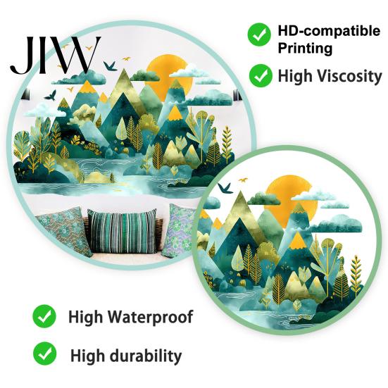 Modern Nature Wall Murals 2Pcs Watercolor Mountain Sticker, Peel And Stick Landscape Decal, PVC Waterproof Scenery Fresh Style Home Decoration Mural,