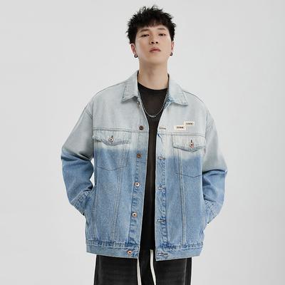 Personality Gradual Change Washed Denim Jacket Long Sleeve American Versatile Loose Casual Trend Casual Comfortable Jacket Men