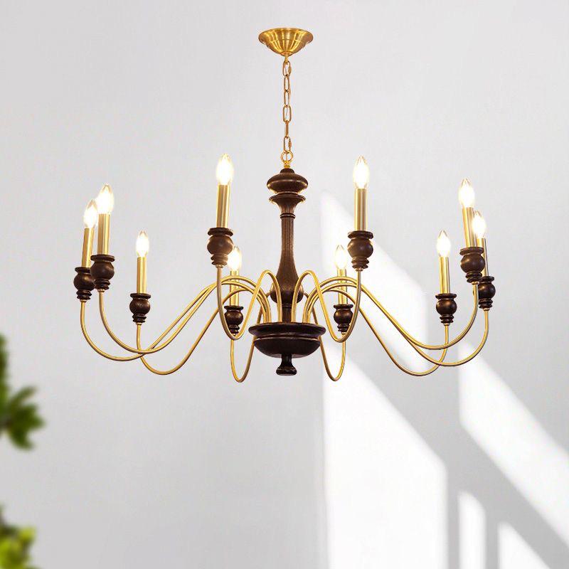 Mid-Century French Retro Candle Chandelier - Solid Wood, Ideal for Living Rooms, Dining Areas, and Bedrooms