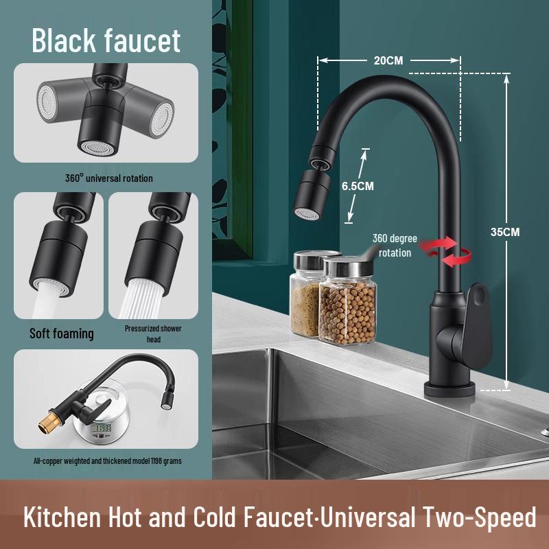 All-Copper Kitchen Pull-Out Faucet with 360° Rotation & Dual-Use Hot/Cold for Vegetable Sink