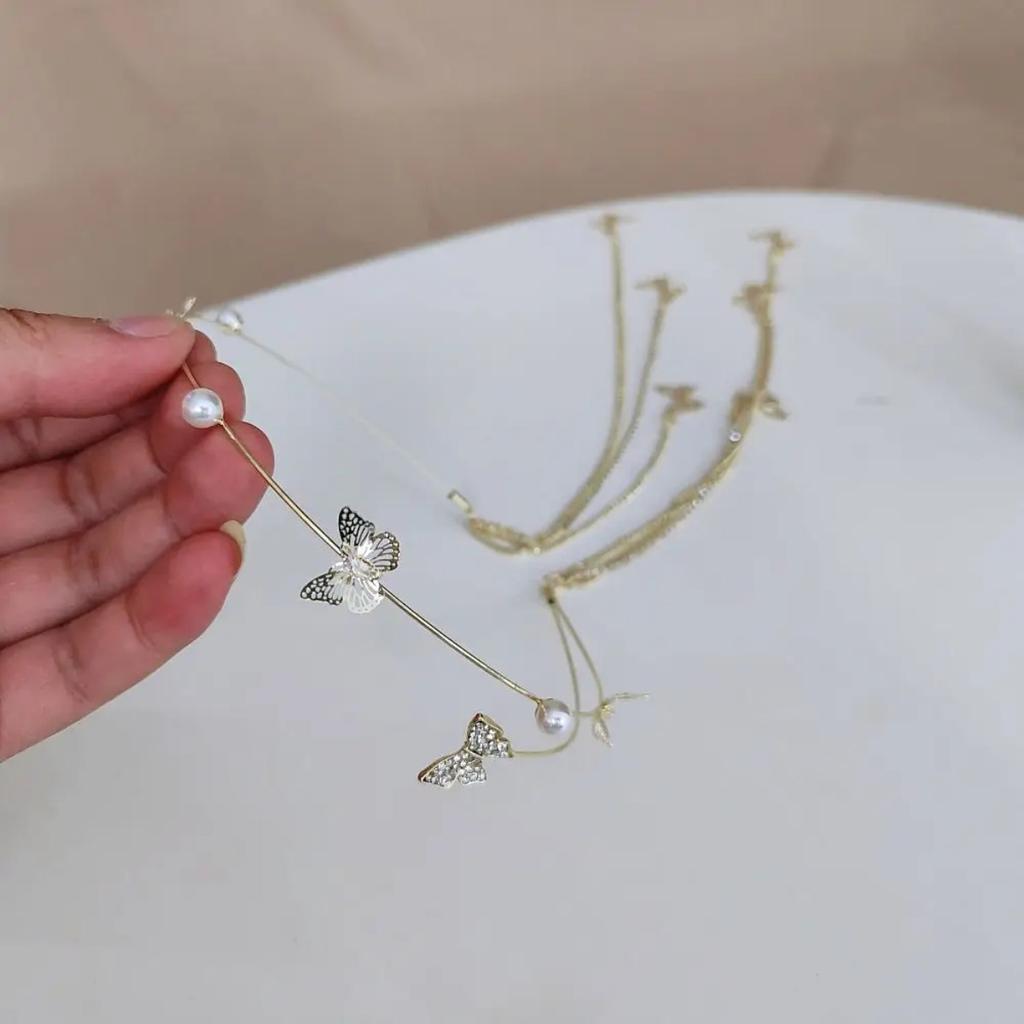 Fascia per Capelli con Nappa a Forma di Farfalla Perla per Donna Strass di Cristallo Copricapo Nuziale Fatto a Mano Fascia per Capelli Donna Accessori per Capelli Tiara