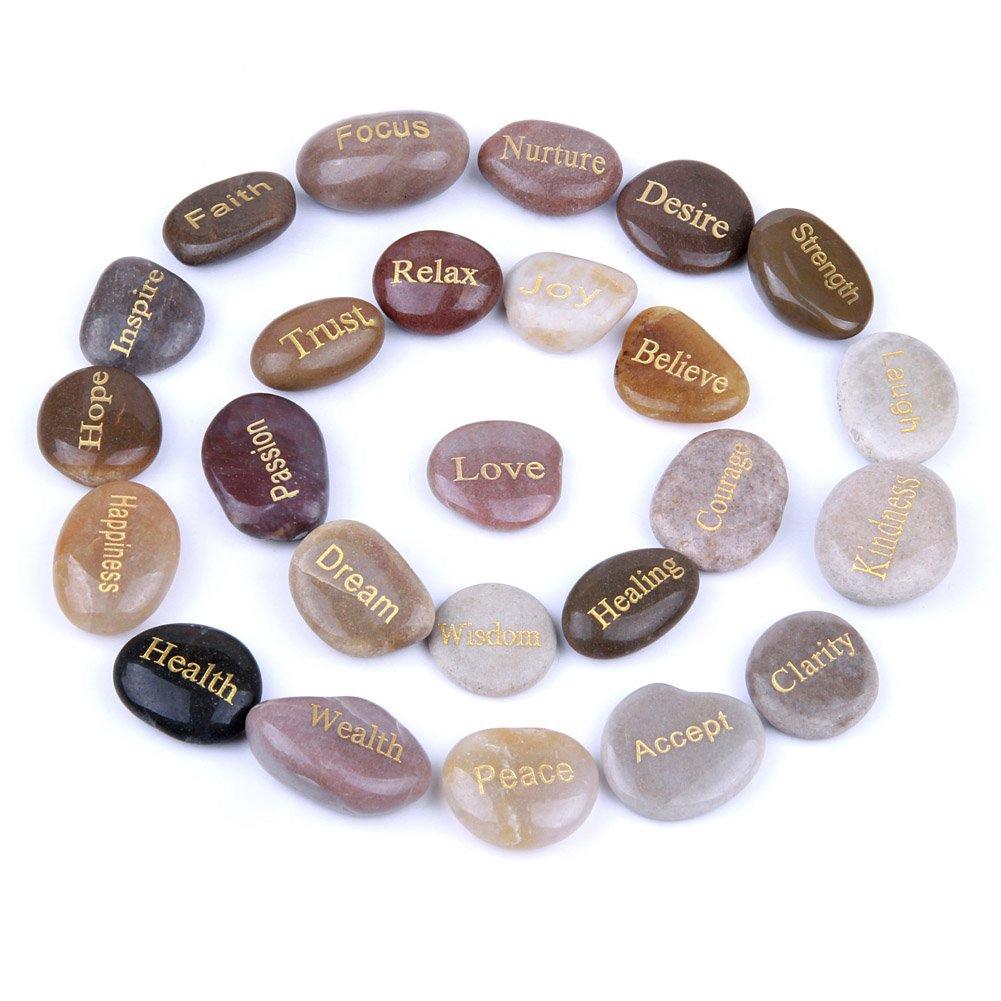 Good-25 Engraved Inspirational Stones With Words Of Encouragement Gold Engraved Stones For Worry Affirmation Meditation Stones