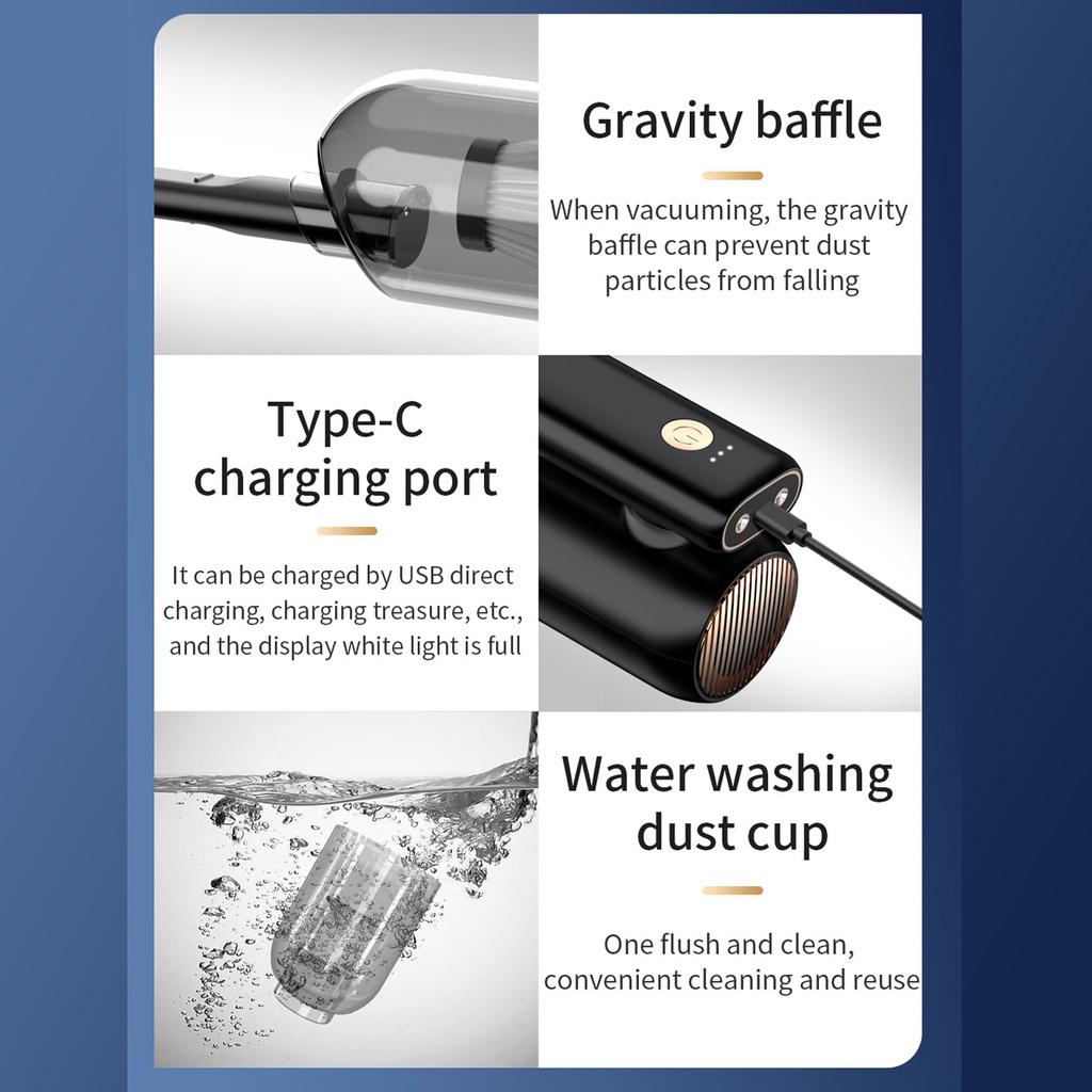 5V 60000RMP Folding Car Vacuum Cleaner 50W Cordless Strong Suction Portable Mini Hand Vacuum LED Light Rechargeable for Car Interior Home