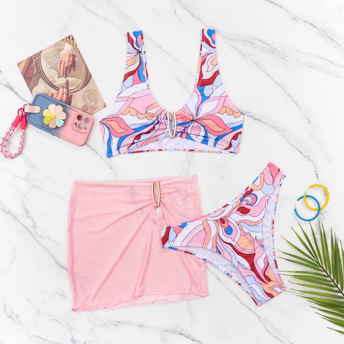 

Women s Fashion Sexy Print Bikini & Mesh Skirt Set Large квітковий
