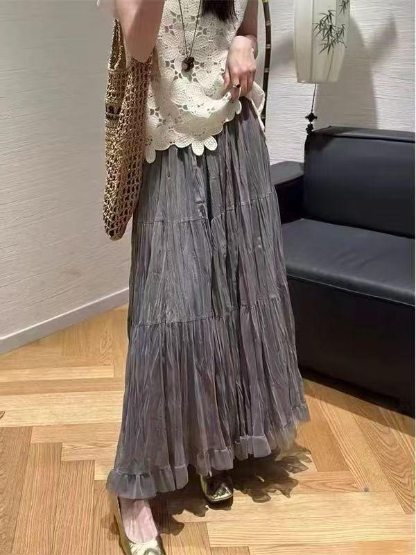 Vier Jahreszeiten Falten Patchwork Rock – Japanischer & Koreanischer Stil Midi für Damen
