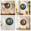 Modern Boho Wall Ornament Sun And Moon Art, 8Inch Round Metal Sign, Vintage Hanging Decoration for Home Living Room Bedroom Entrance Decor Retro Art