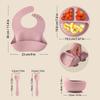 5-piece Baby Silicone Feeding Set, Round Dinner Plate Suction Cup Bowl, Children's Waterproof Bib, Children's Tableware Straw Cup