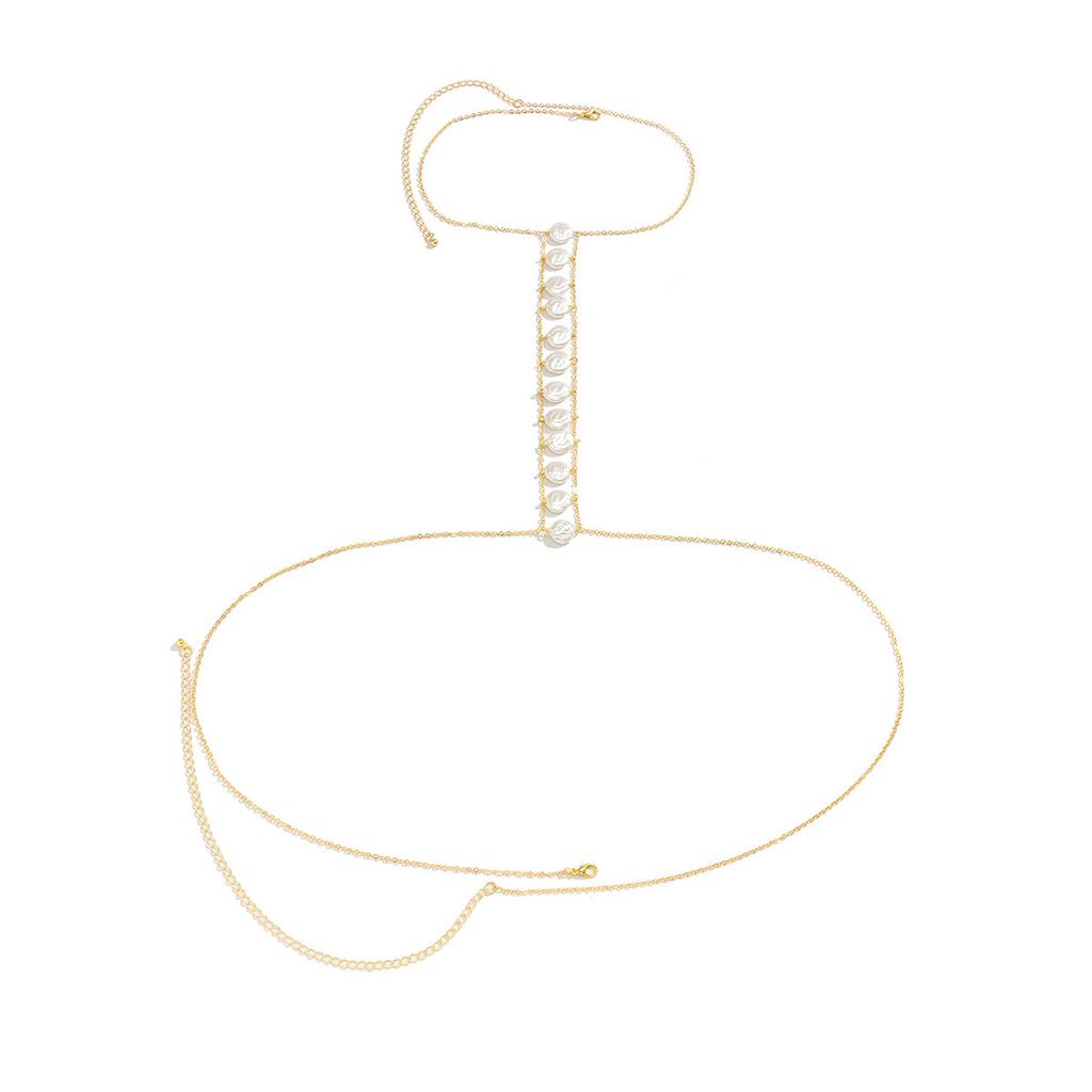 Sexy Exaggerated Beach Casual Body Wear Jewelry Chain Necklace, Imitation Pearl Pendant, Fringed Necklace, Breast Chain for Women