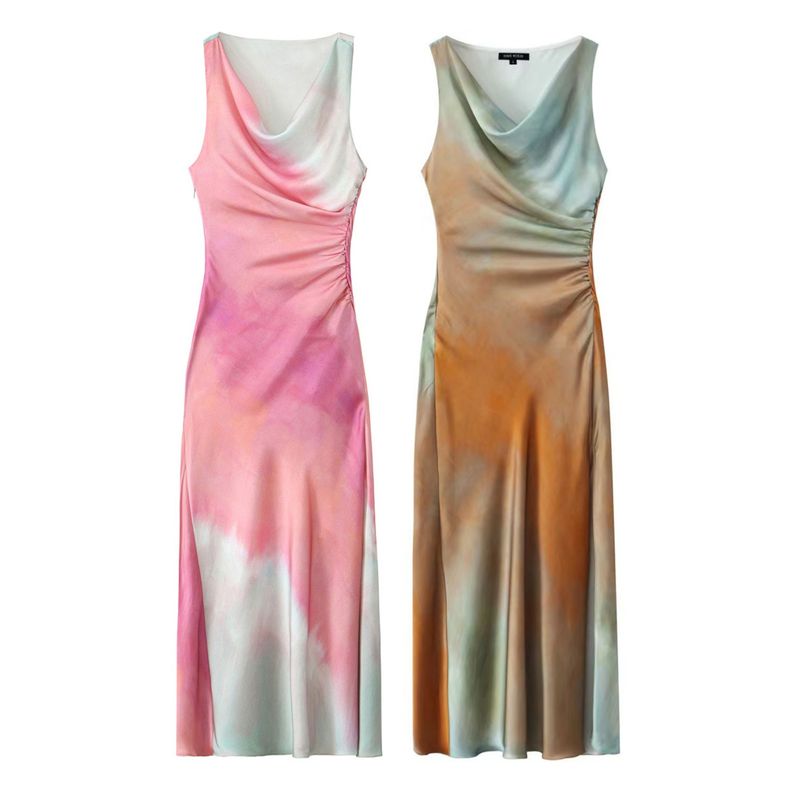 Kaslead New Arrival Women's Clothing Fashion Style Fashion Silm Tie-Dye Print Midi Skirt Dress 3031200