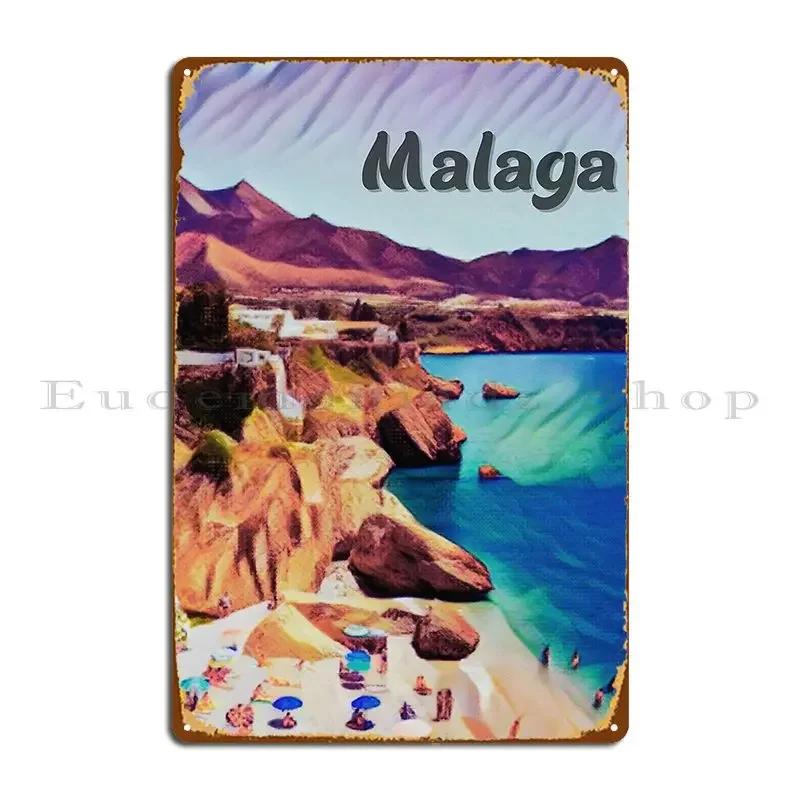 Balcony Of Europe BalcCBn De Europa MCAlaga Spain Illustration Drawing Freestyle Watercolor Metal Sign Create Wall Pub