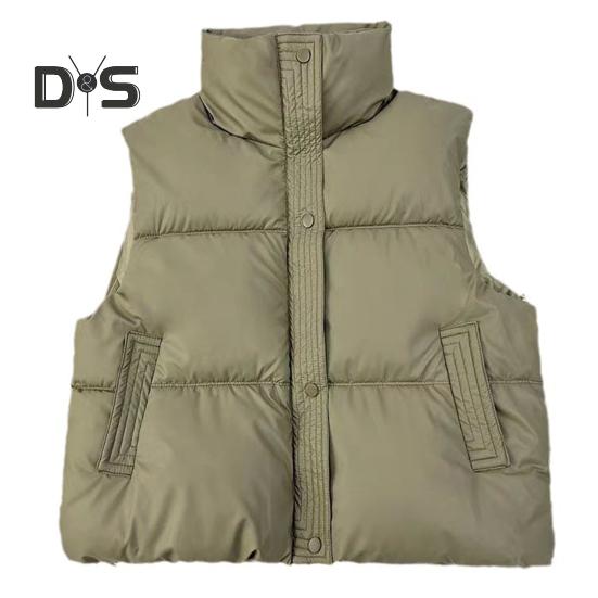 Zimowy damski płaszcz kamizelkowy pogrubiony wyściełany zapięcie na zamek błyskawiczny kołnierz stójka bez rękawów jednolity kolor wodoodporny zatrzymujący ciepło płaszcz puchowy na zewnątrz