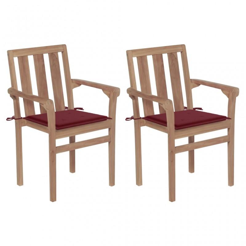 Day and Night - Day and Night Garden Chairs 2 Units with Cushions Wine Red Teak Wood
