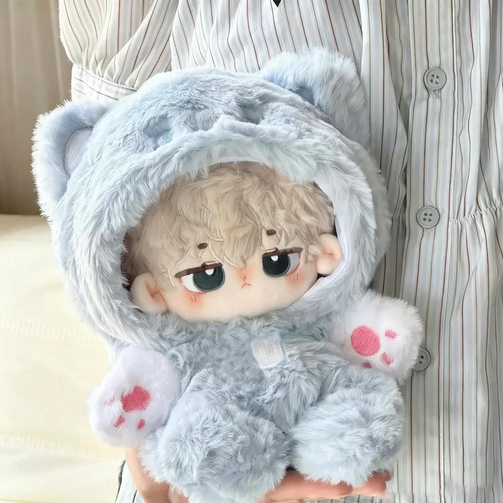20cm Plush Doll Clothes – New Animal Series Fluffy Bunny Hooded Jumpsuit Cute Winter Outfit for Doll, Kawaii Gift, Not Dolls