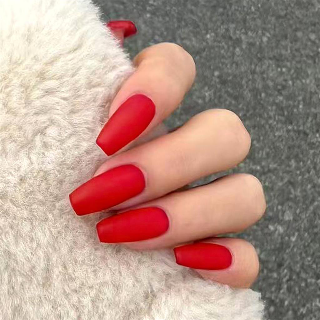 Velvet-Rose Midi False Nails 24Pcs Matte Texture Resin Material Fashion Decoration