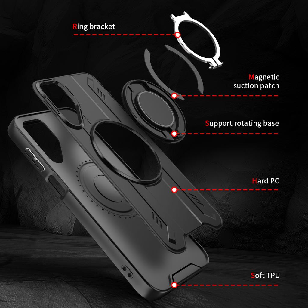 For Samsung Galaxy A15 5G/4G Magnetic Case Rotating Ring Kickstand PC + TPU Shockproof Phone Cover